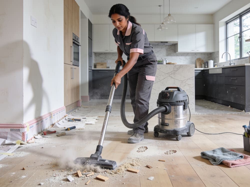 A surface being cleared of fine builders' dust after renovation work in Shrewsbury