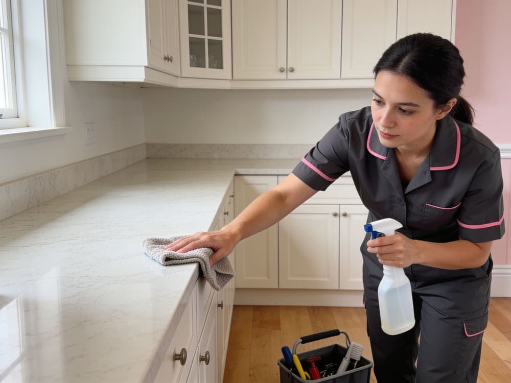 A kitchen surface being deep cleaned in a Shrewsbury home